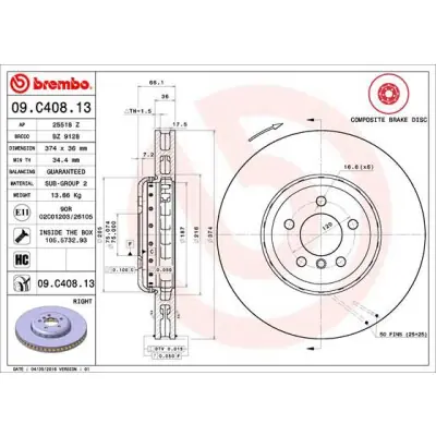 Disco de freno BREMBO 09.C408.13 Edición Limitada